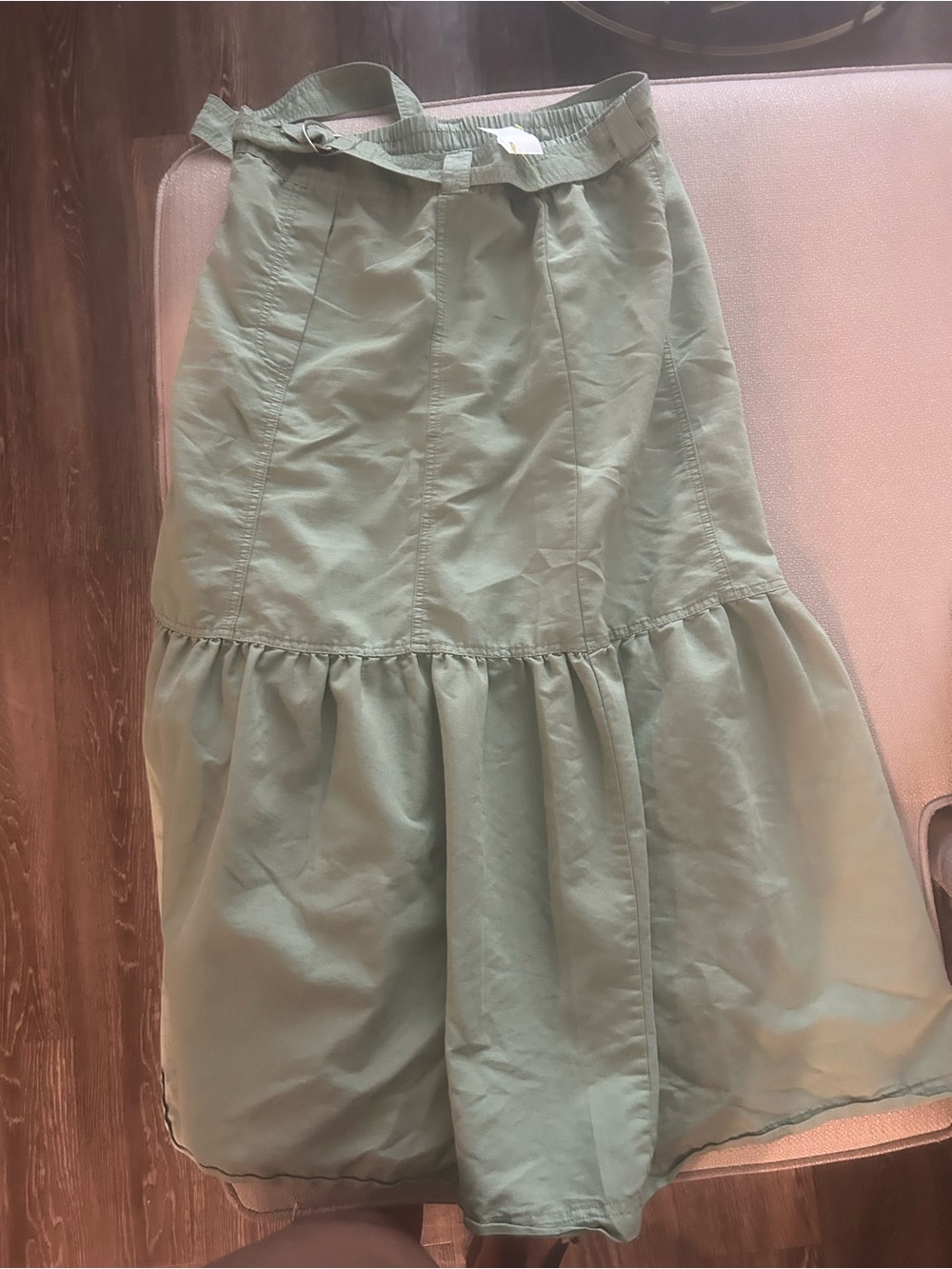 Sage Green Tiered Maxi Skirt with Tie Waist